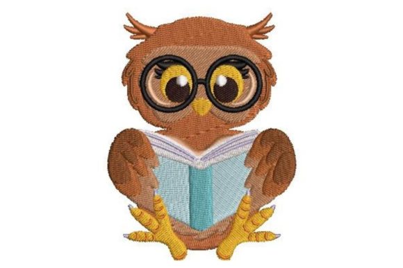 Owl Reading a Book Embroidery Design